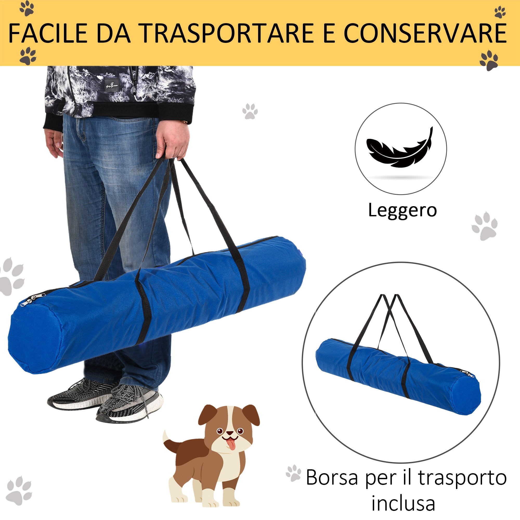 EASYCOMFORT Set of 4 Dog Agility Obstacles for Dog Training with Adjustable Height with Carrying Bag Included, 99x65x94cm, Blue