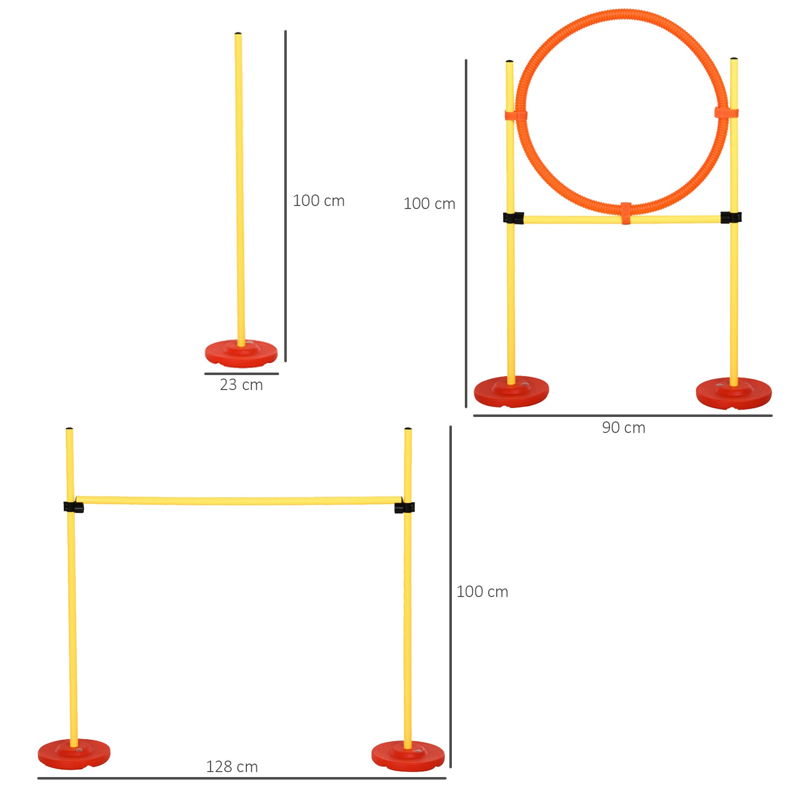 EASYCOMFORT Dog Agility Set 3 Exercises: Slalom, Obstacles, Ring, for Dog Training, Portable, 2.5 kg, Yellow and Red