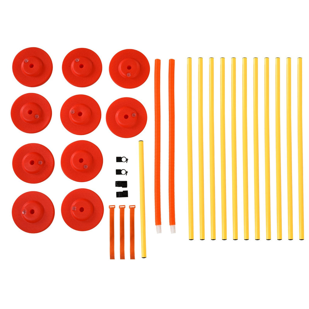 EASYCOMFORT Dog Agility Set 3 Exercises: Slalom, Obstacles, Ring, for Dog Training, Portable, 2.5 kg, Yellow and Red
