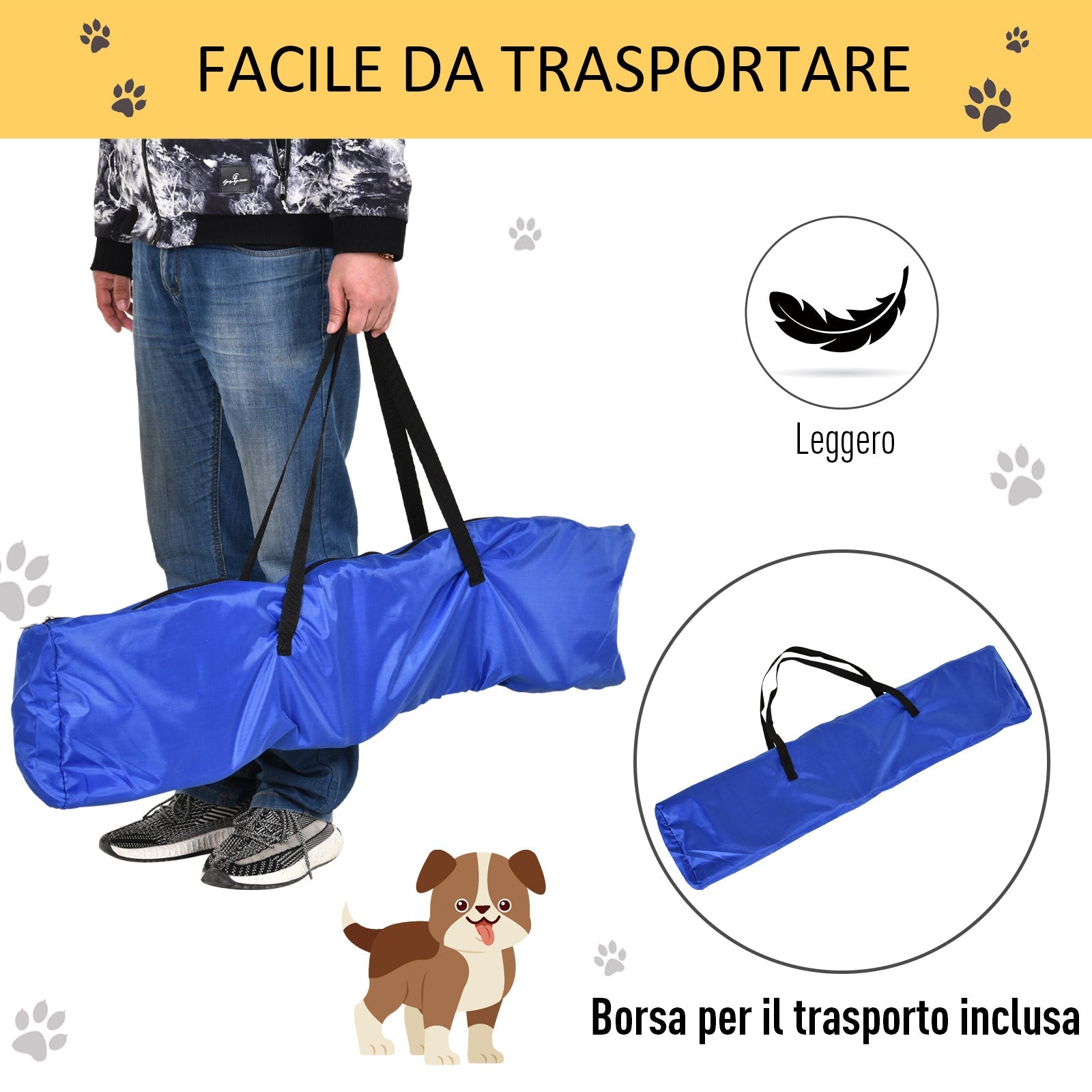 EASYCOMFORT Dog Agility Set 3 Exercises: Slalom, Obstacles, Ring, for Dog Training, Portable, 2.5 kg, Yellow and Red