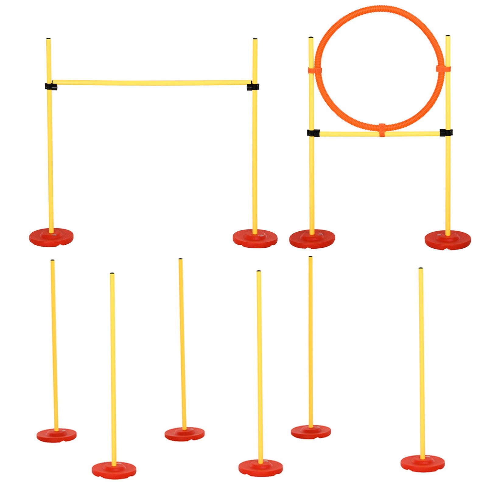 EASYCOMFORT Dog Agility Set 3 Exercises: Slalom, Obstacles, Ring, for Dog Training, Portable, 2.5 kg, Yellow and Red