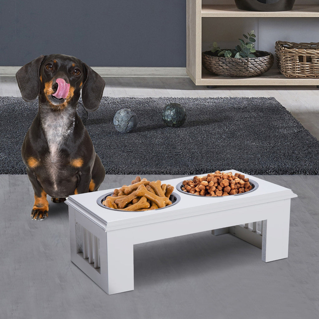 EASYCOMFORT verhoogde hondenbak RVS met MDF-voet, 2 kommen, 44x24x15 cm