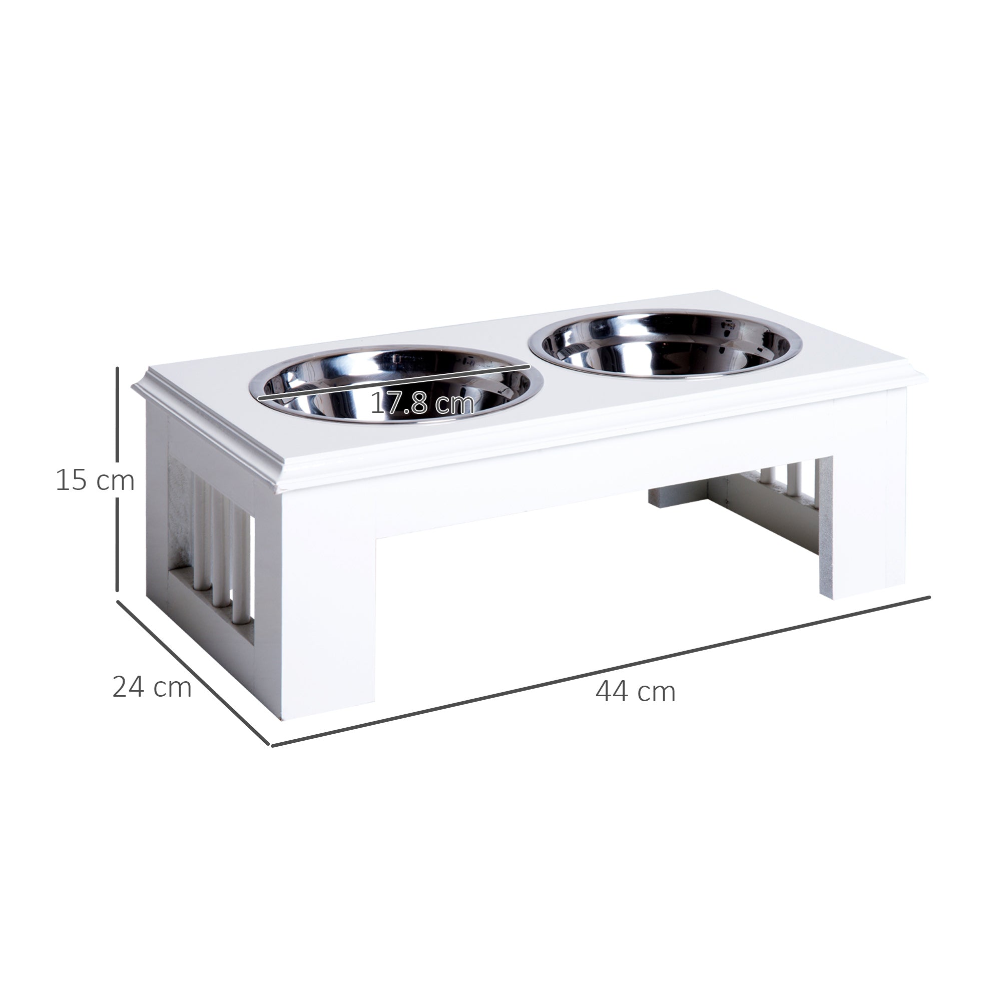 EASYCOMFORT verhoogde hondenbak RVS met MDF-voet, 2 kommen, 44x24x15 cm