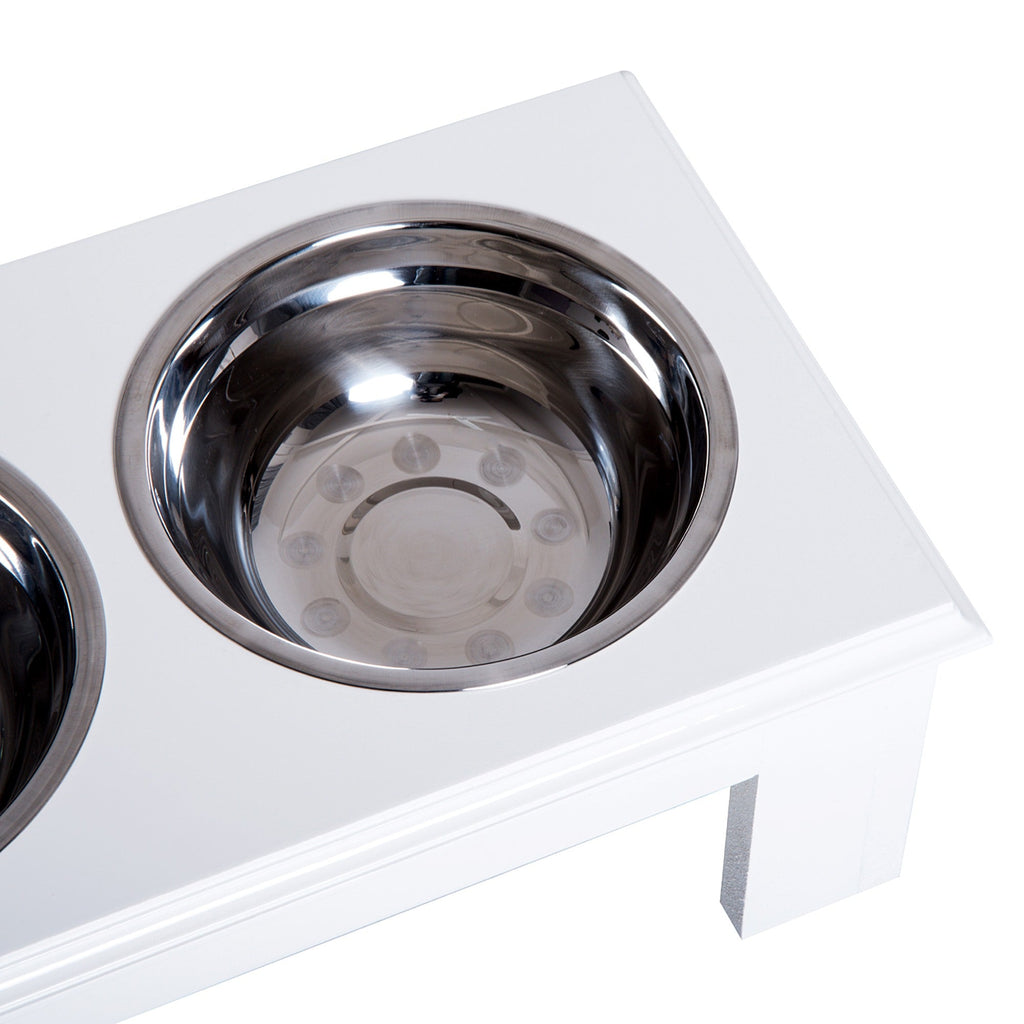 EASYCOMFORT verhoogde hondenbak RVS met MDF-voet, 2 kommen, 44x24x15 cm