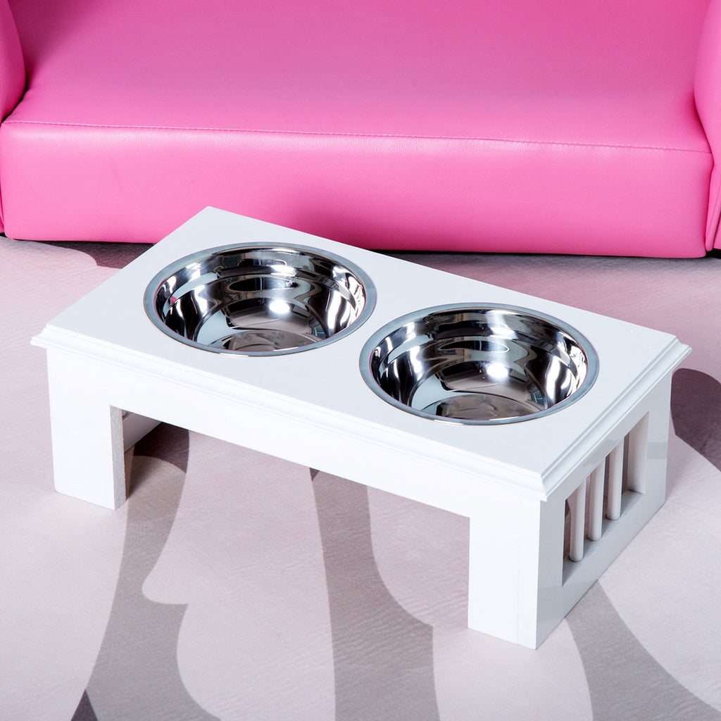 EASYCOMFORT verhoogde hondenbak RVS met MDF-voet, 2 kommen, 44x24x15 cm