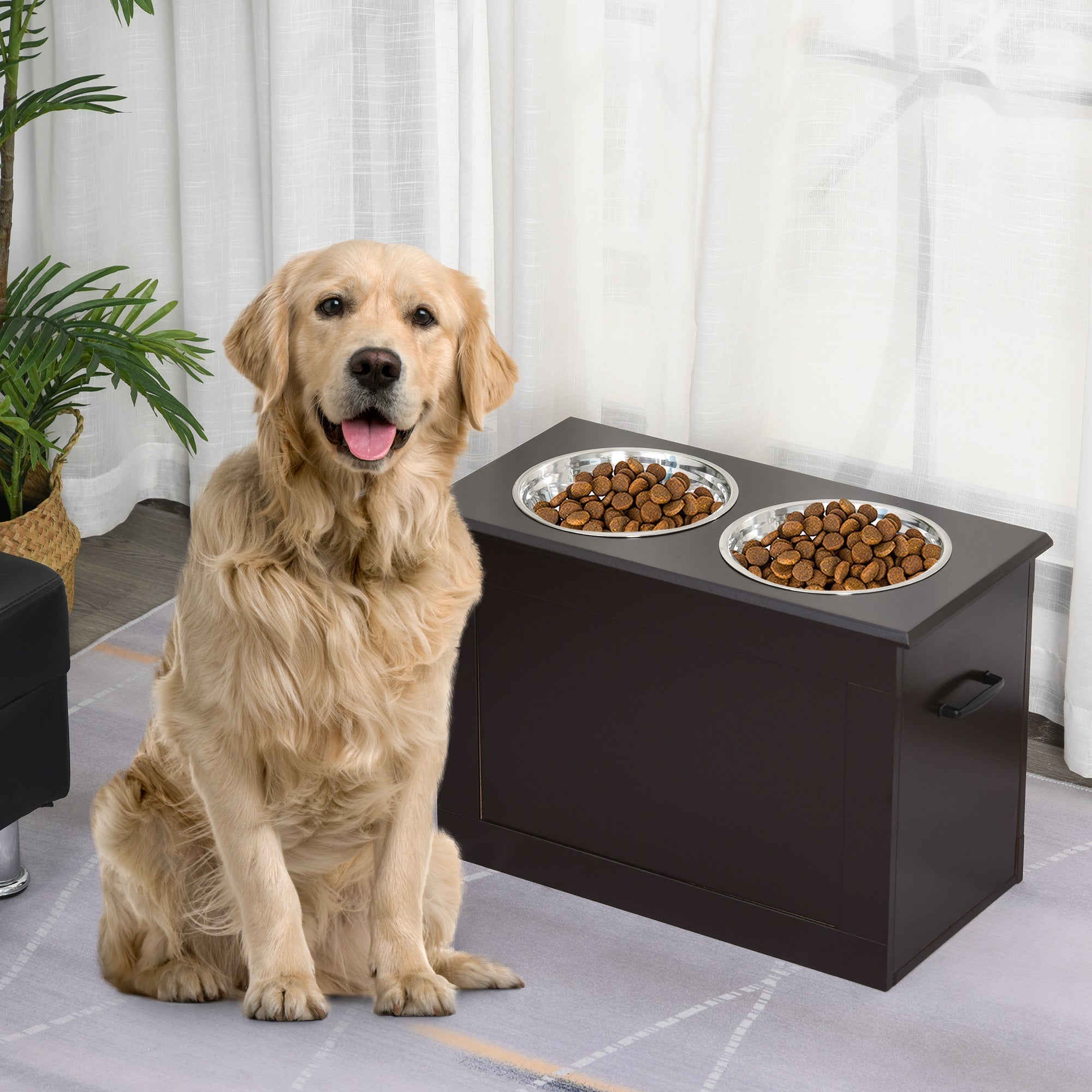EASYCOMFORT Raised bowl holder for medium-large dogs with 2 bowls of Φ24cm in stainless steel, 60x30x41cm