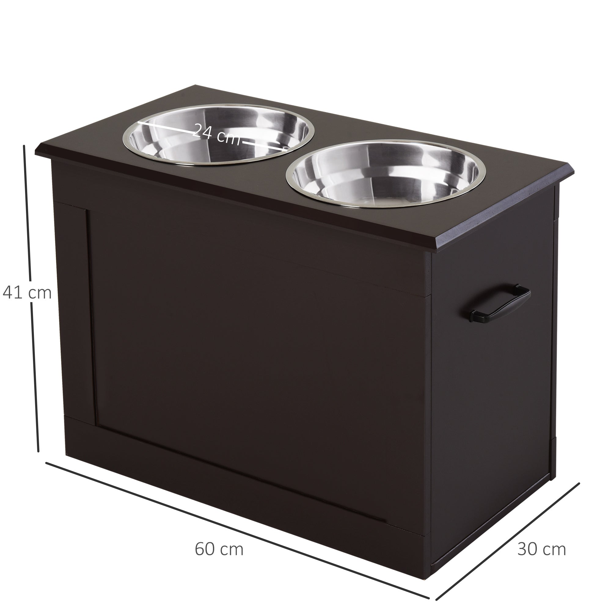 EASYCOMFORT Raised bowl holder for medium-large dogs with 2 bowls of Φ24cm in stainless steel, 60x30x41cm