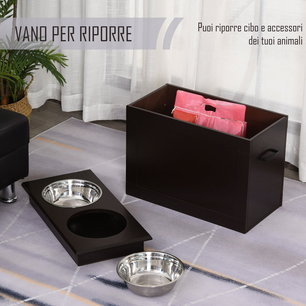 EASYCOMFORT Raised bowl holder for medium-large dogs with 2 bowls of Φ24cm in stainless steel, 60x30x41cm
