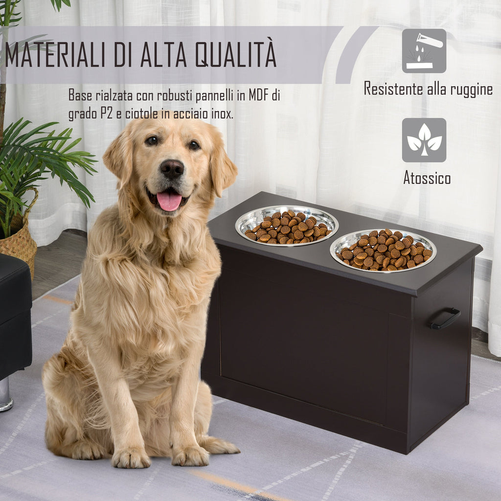 EASYCOMFORT Raised bowl holder for medium-large dogs with 2 bowls of Φ24cm in stainless steel, 60x30x41cm