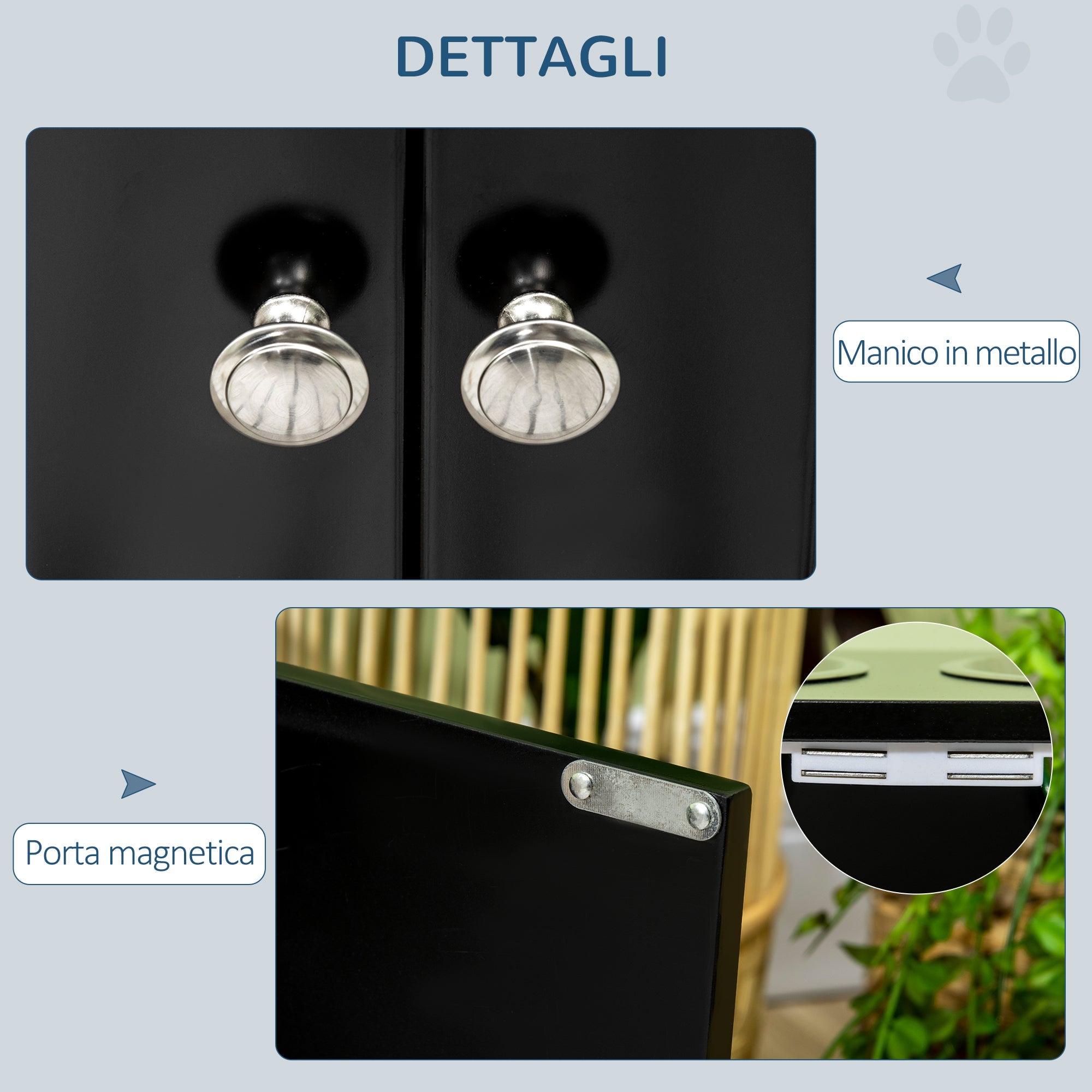 EASYCOMFORT Raised Dog Bowl with Container Compartment, 2 Removable Stainless Steel Bowls, 60x30x35.5cm, Black