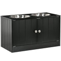 EASYCOMFORT Raised Dog Bowl with Container Compartment, 2 Removable Stainless Steel Bowls, 60x30x35.5cm, Black