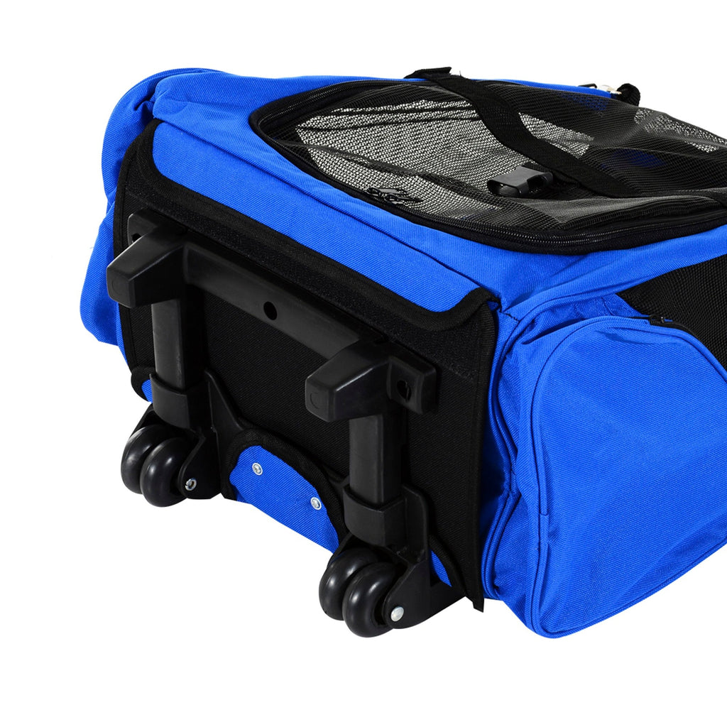 EASYCOMFORT 2 in 1 Backpack Carrier for Dogs and Cats with Side Pockets, Telescopic Handle and Wheels, 42x25x55cm, Blue
