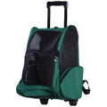 EASYCOMFORT 2 in 1 Backpack Carrier for Dogs and Cats with Side Pockets, Telescopic Handle and Wheels, 42x25x55cm, Green