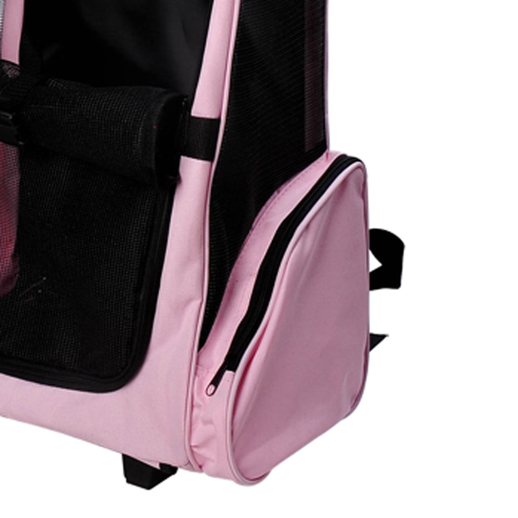 EASYCOMFORT 2 in 1 Backpack Carrier for Dogs and Cats with Side Pockets, Telescopic Handle and Wheels, 42x25x55cm, Pink