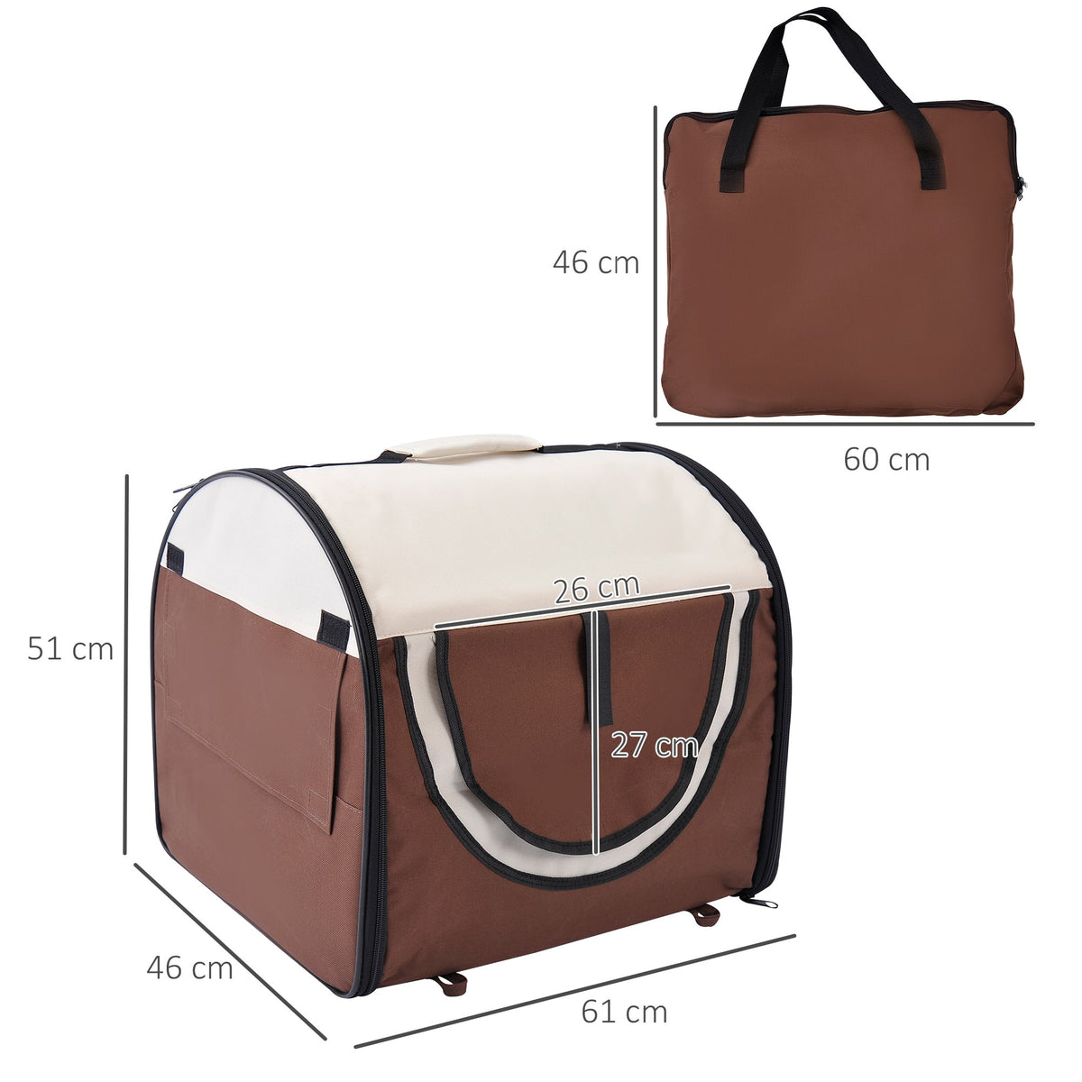 EasyComfort Vouwbare draagkooi voor honden en katten 61x46x51 cm, koffiekleur