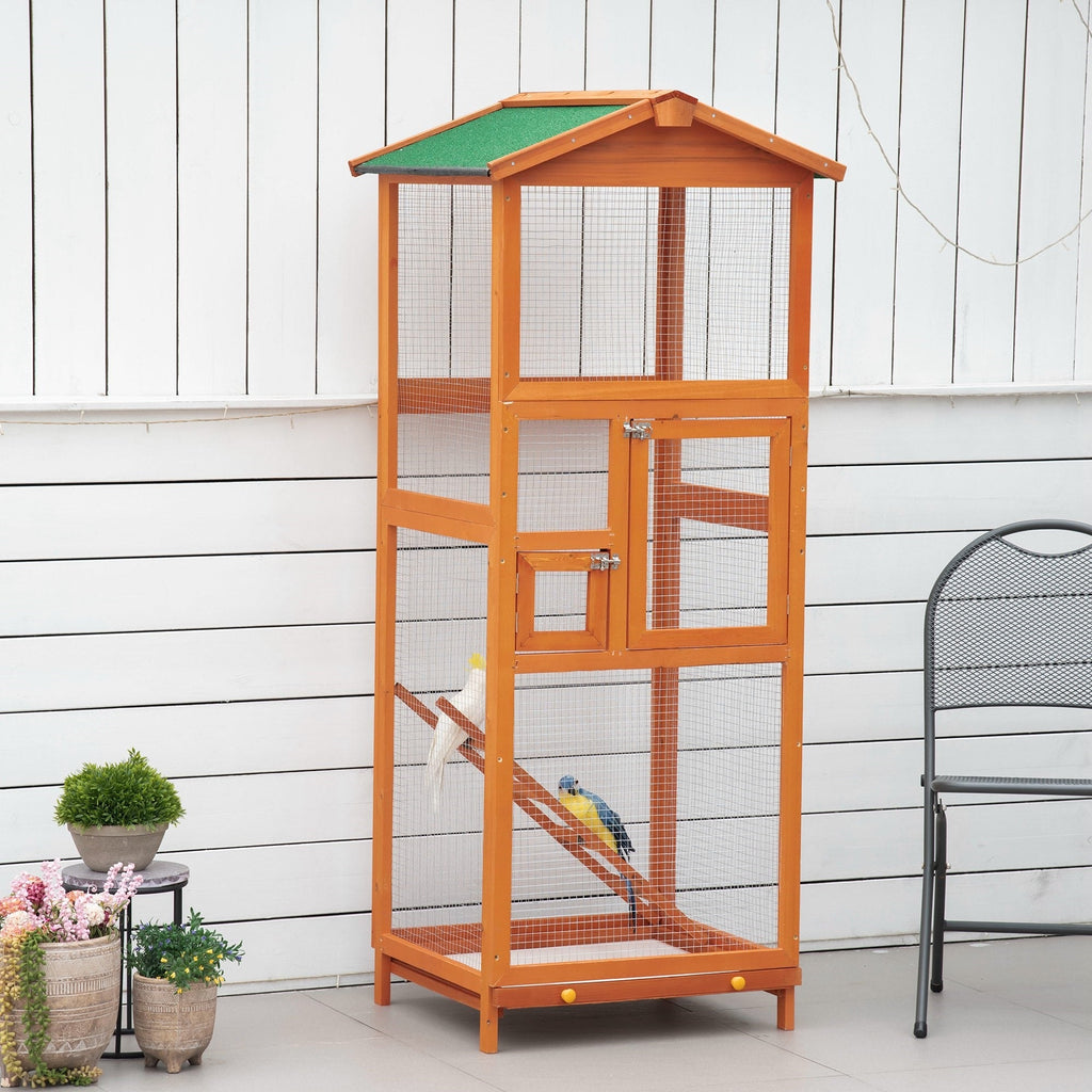 EasyComfort Gabbia per Uccelli Alta 165cm in Legno da Esterno with 2 Porte e Vassoio Estraibile, Arancione