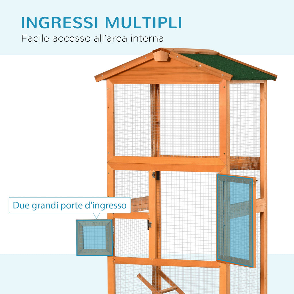 EasyComfort Gabbia per Uccelli Alta 165cm in Legno da Esterno with 2 Porte e Vassoio Estraibile, Arancione