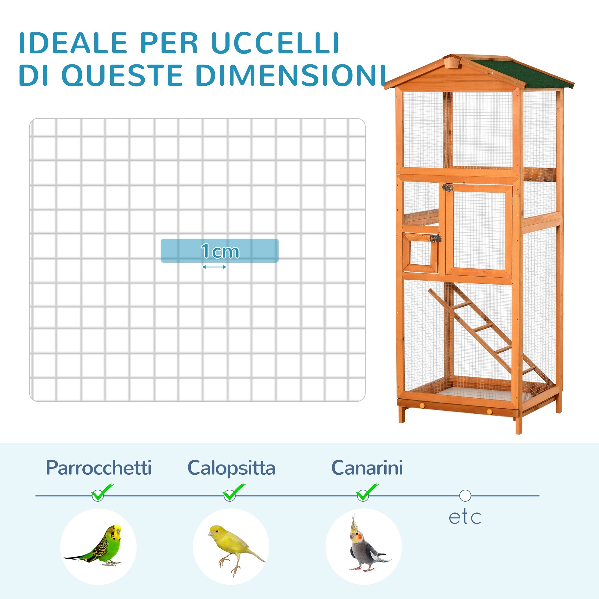 EasyComfort Gabbia per Uccelli Alta 165cm in Legno da Esterno with 2 Porte e Vassoio Estraibile, Arancione