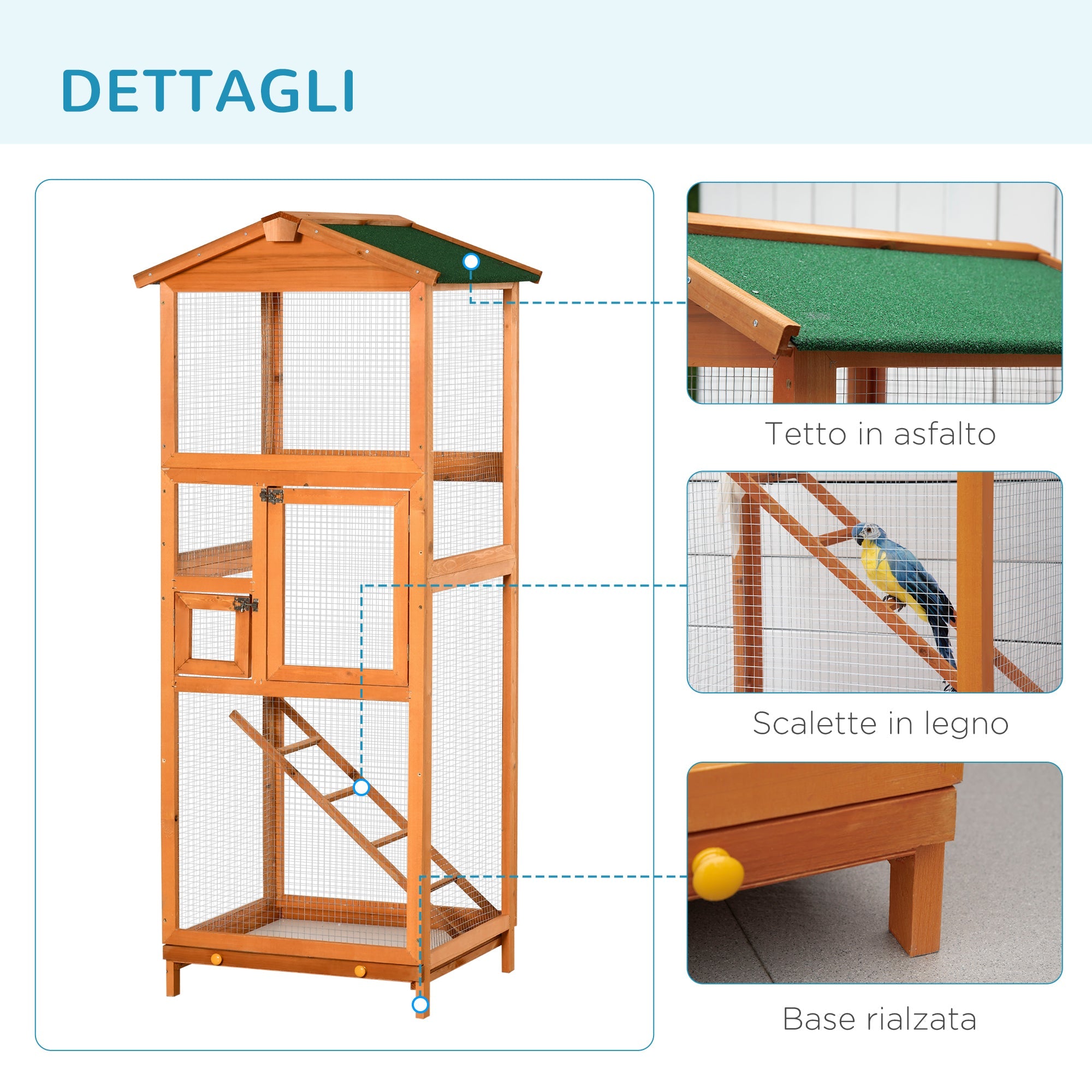 EasyComfort Gabbia per Uccelli Alta 165cm in Legno da Esterno with 2 Porte e Vassoio Estraibile, Arancione