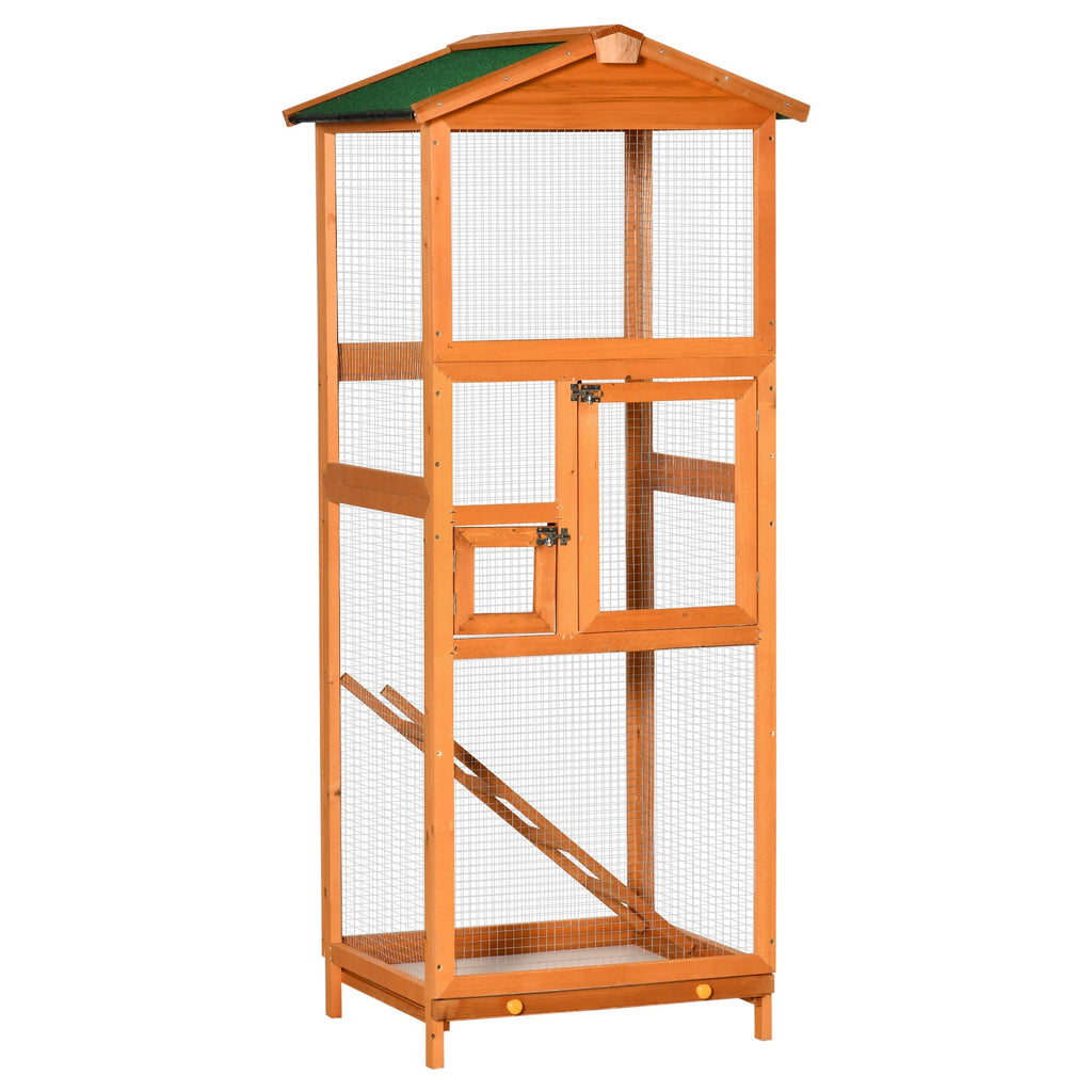 EasyComfort Gabbia per Uccelli Alta 165cm in Legno da Esterno with 2 Porte e Vassoio Estraibile, Arancione