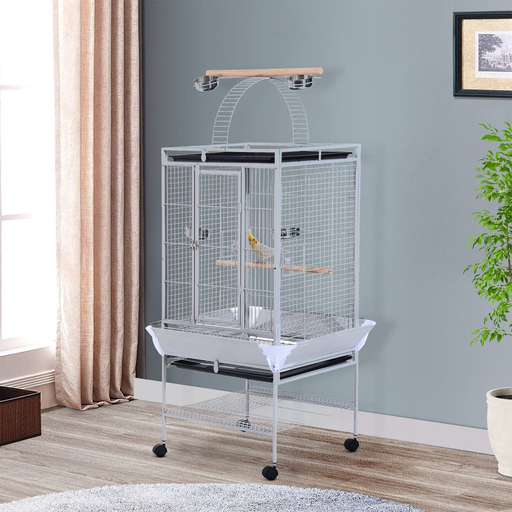 EASYCOMFORT volière met wielen, 161.5 cm, stalen voerbakken en houten zitstokken