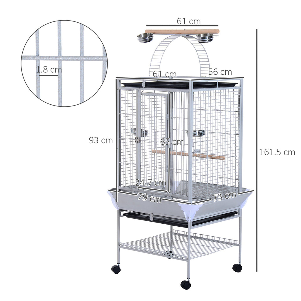 EASYCOMFORT volière met wielen, 161.5 cm, stalen voerbakken en houten zitstokken