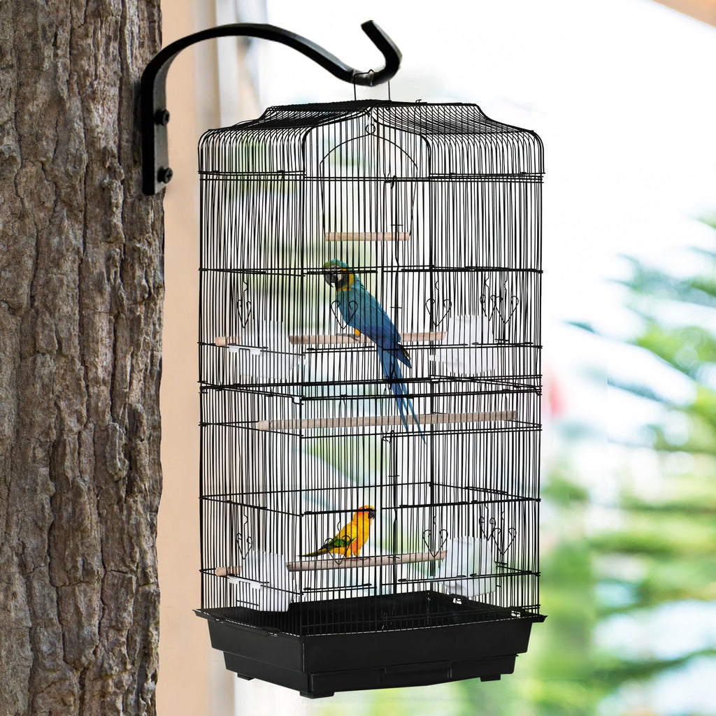 EASYCOMFORT Bird Cage in Metal and Plastic with Perches, Swing and Bowls, 46.5x35.5x92 cm, Black