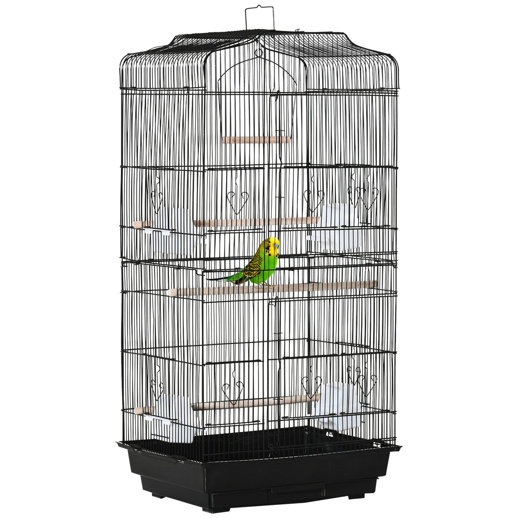 EASYCOMFORT Bird Cage in Metal and Plastic with Perches, Swing and Bowls, 46.5x35.5x92 cm, Black