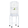 Easycomfort Gabbia per Uccelli, Voliera in Metallo e Acciaio with Ruote, Trespoli e Ciotole, 46.5x36x157cm, white