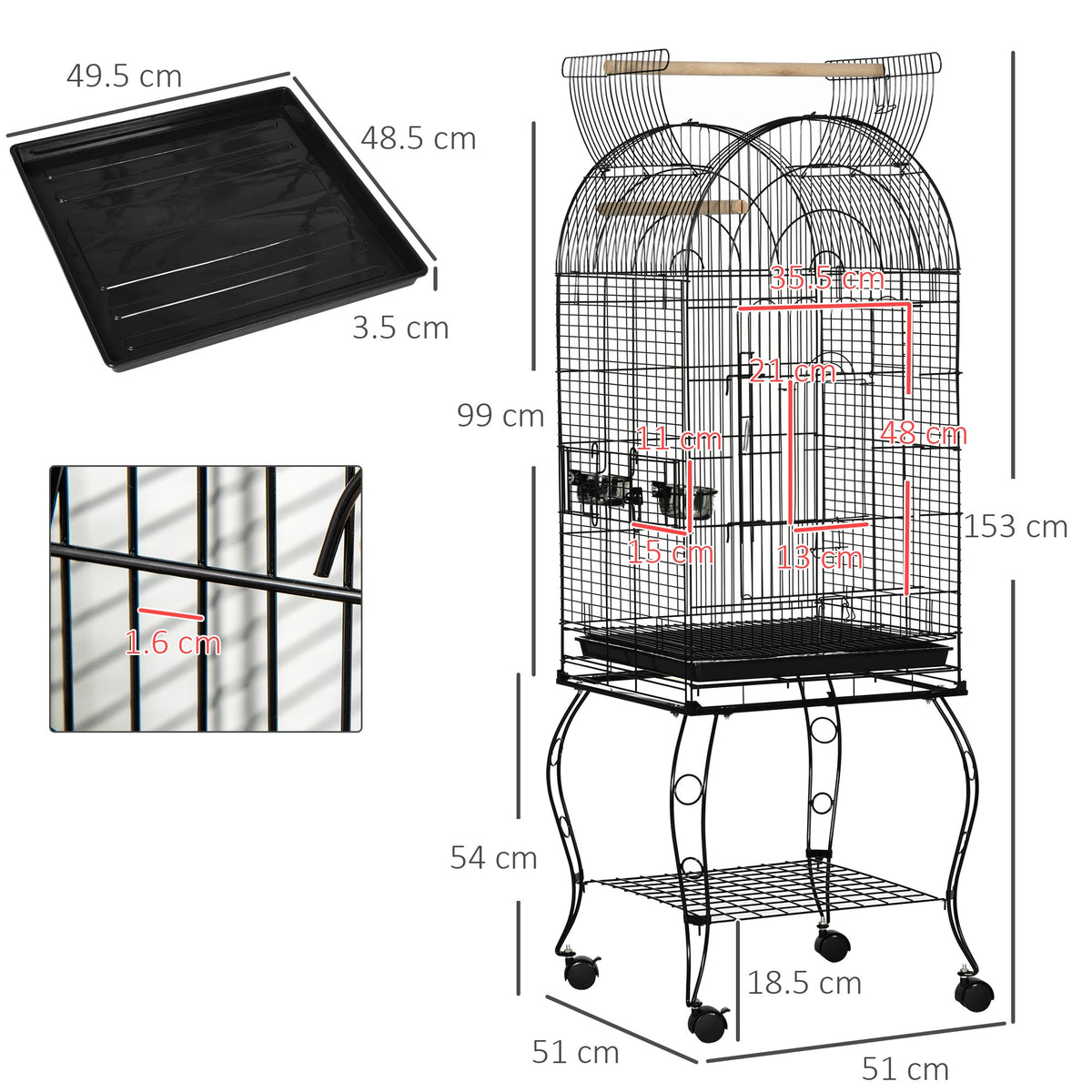 EasyComfort Vogelkooi met wielen 51x51x153 cm