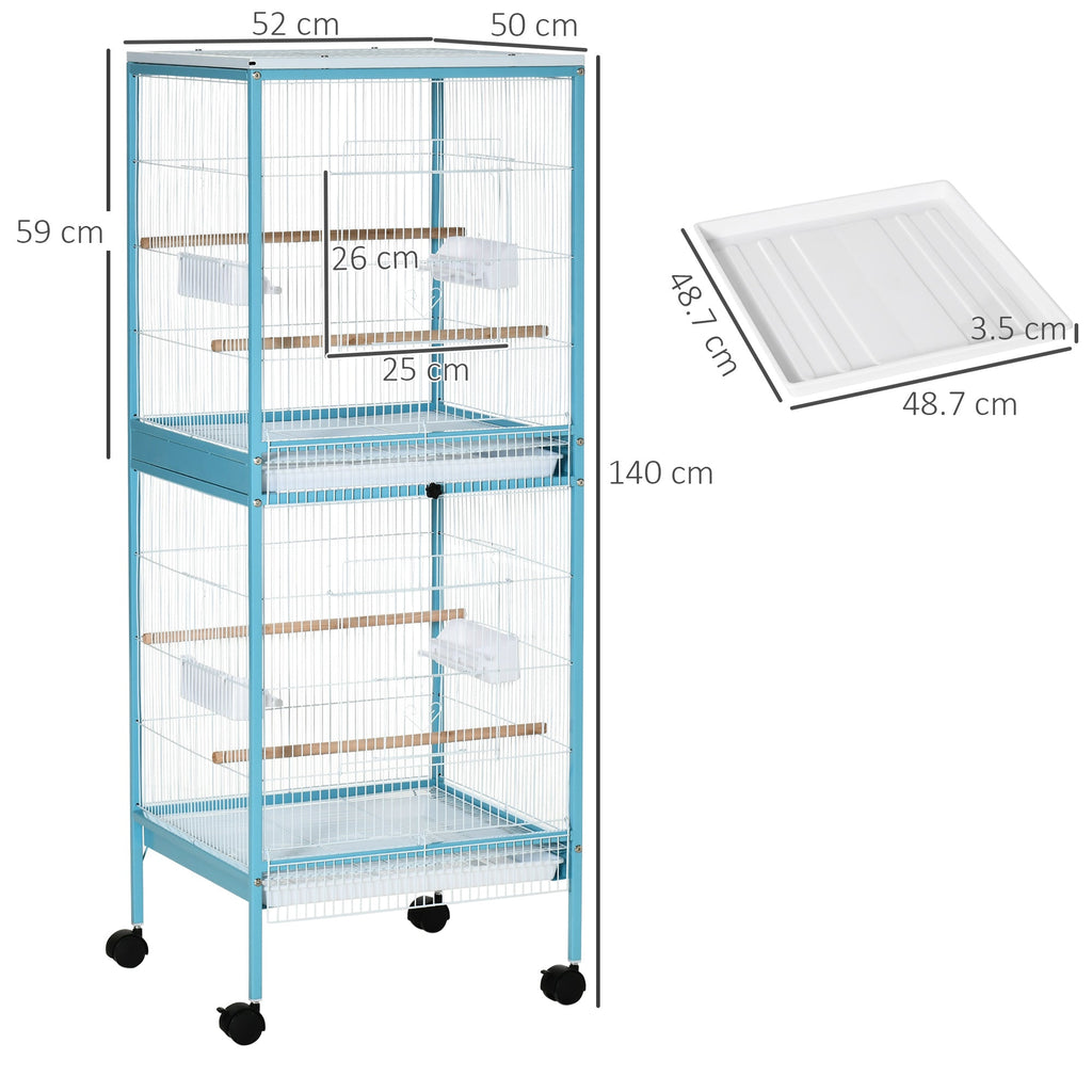 EASYCOMFORT Bird Cage 2 in 1 Indoor Aviary with 4 Wheels and Removable Trays, 51.5x50x140cm