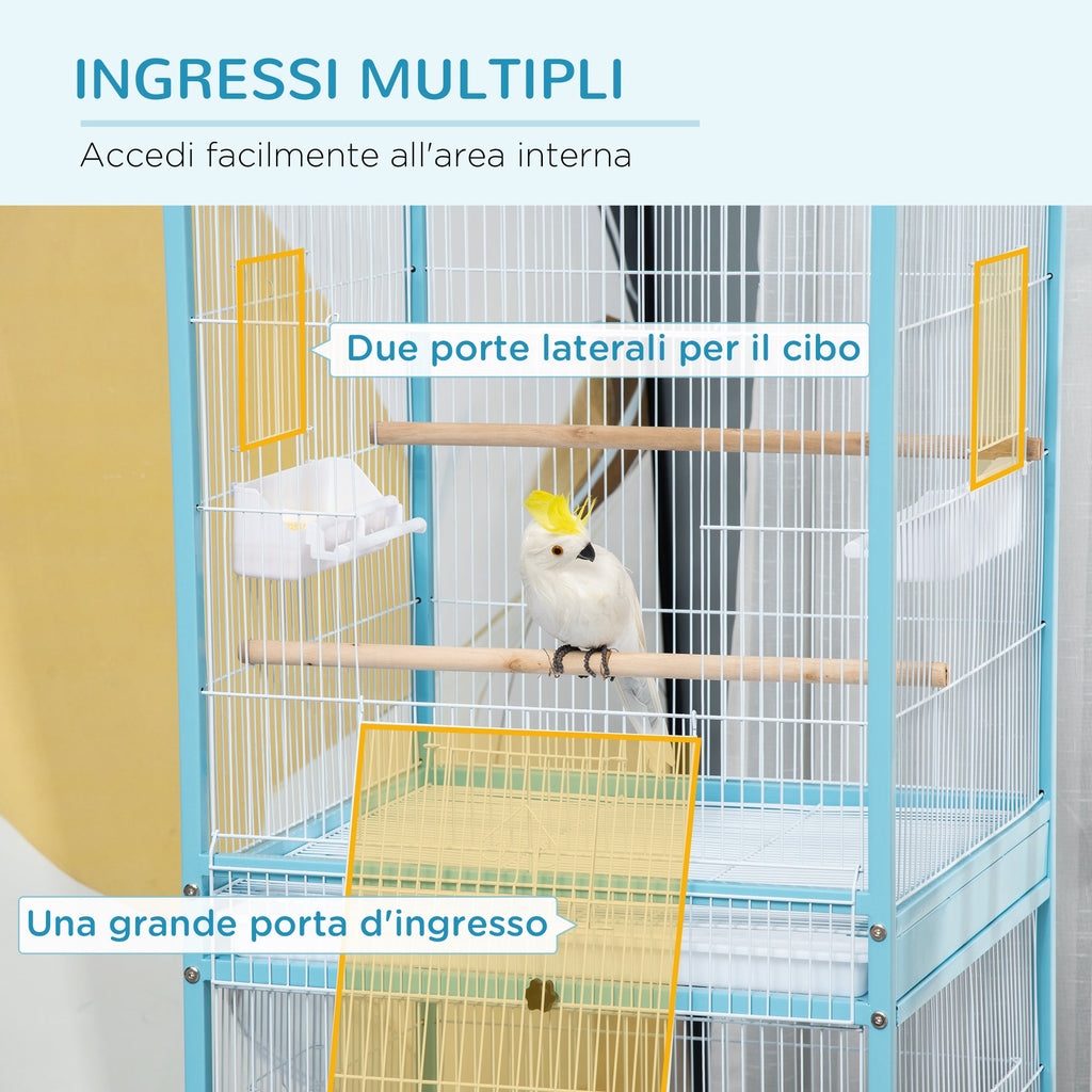 EASYCOMFORT Bird Cage 2 in 1 Indoor Aviary with 4 Wheels and Removable Trays, 51.5x50x140cm