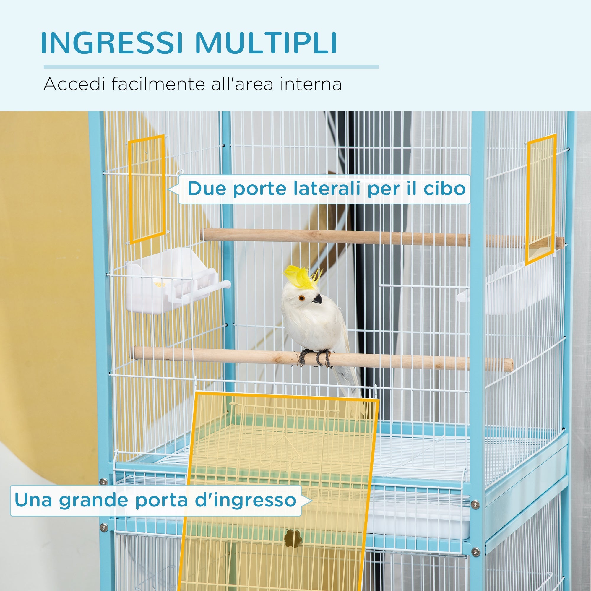 EASYCOMFORT Bird Cage 2 in 1 Indoor Aviary with 4 Wheels and Removable Trays, 51.5x50x140cm