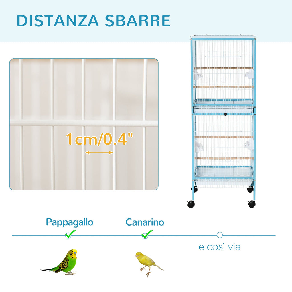 EASYCOMFORT Bird Cage 2 in 1 Indoor Aviary with 4 Wheels and Removable Trays, 51.5x50x140cm