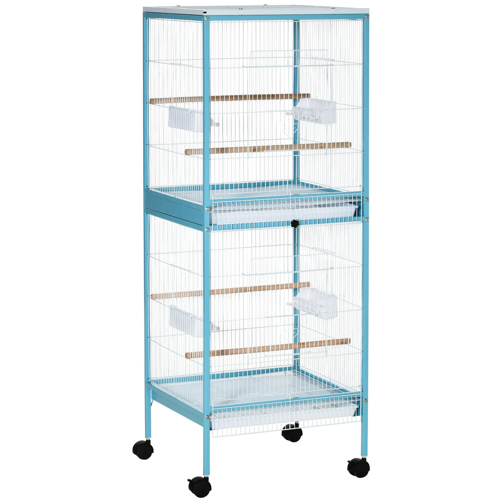EASYCOMFORT Bird Cage 2 in 1 Indoor Aviary with 4 Wheels and Removable Trays, 51.5x50x140cm