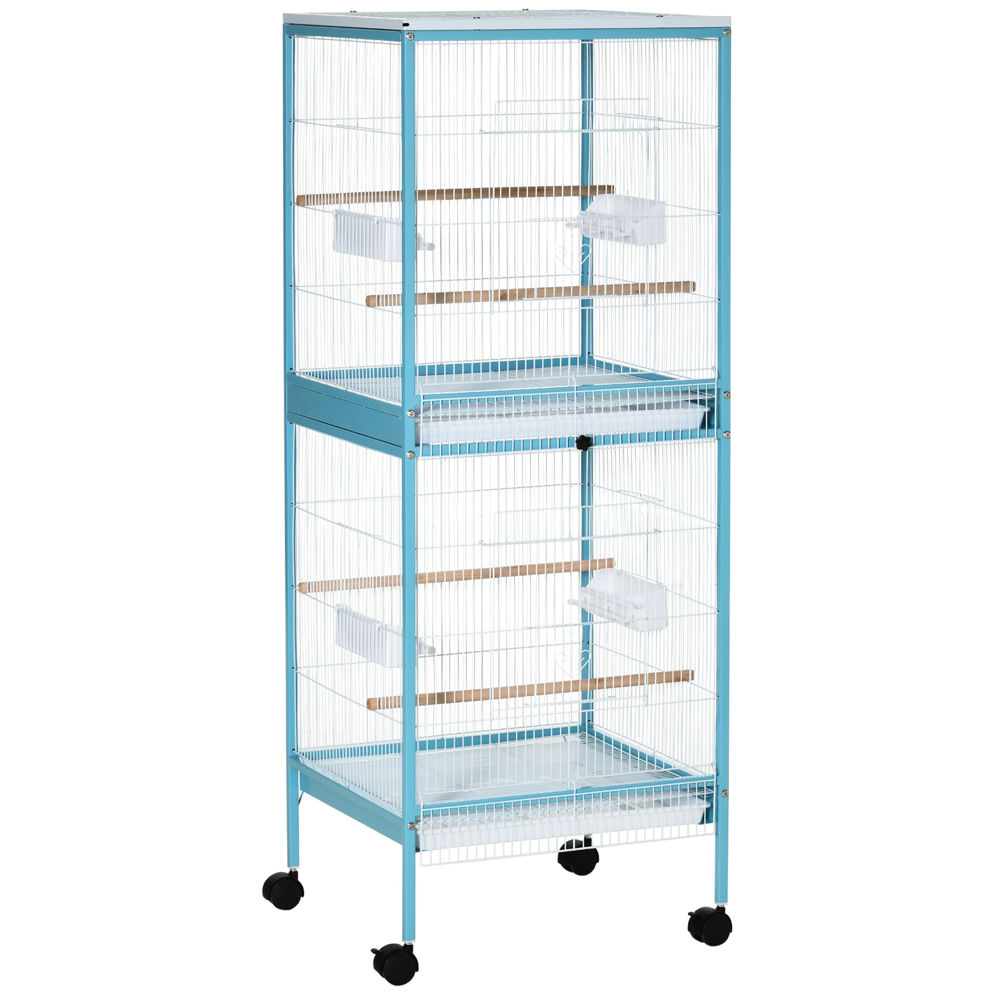 EASYCOMFORT Bird Cage 2 in 1 Indoor Aviary with 4 Wheels and Removable Trays, 51.5x50x140cm