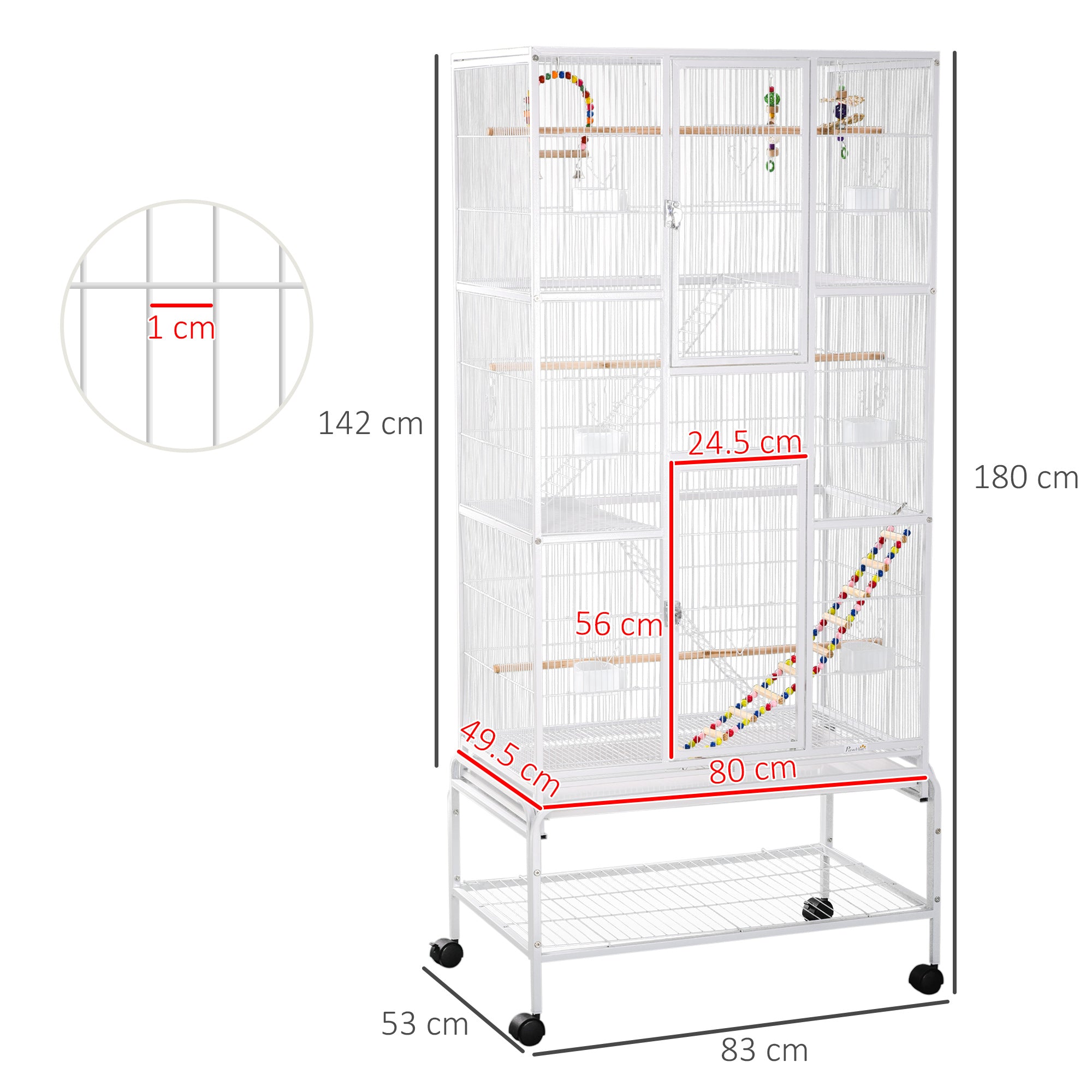 EasyComfort Vogelkooi met standaard en accessoires 83x53x180 cm