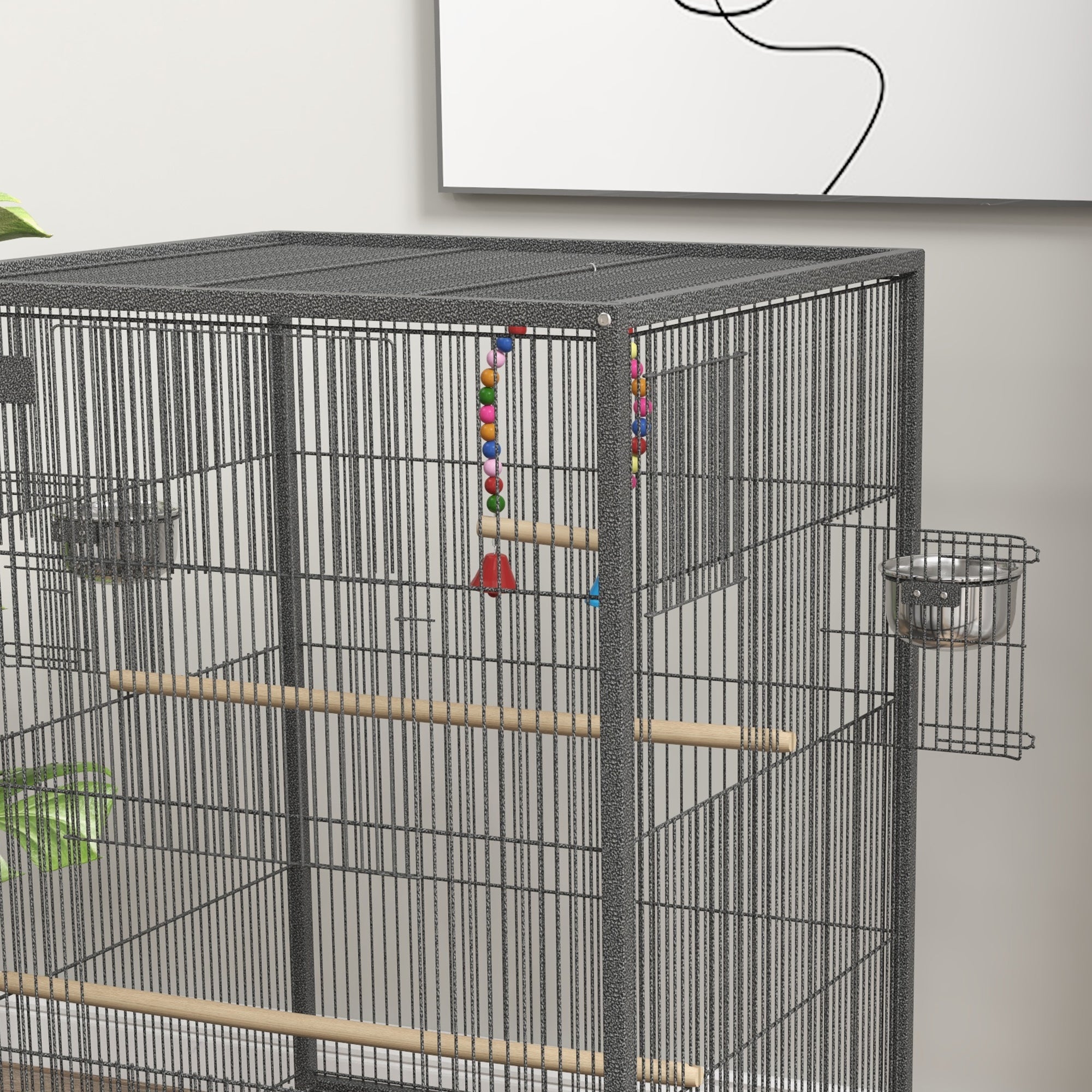 Easycomfort Gabbia per Uccelli in Acciaio e PP with 5 Porte, 2 Posatoi e Vassoio Estraibile, 48x46x74 cm, Grigio