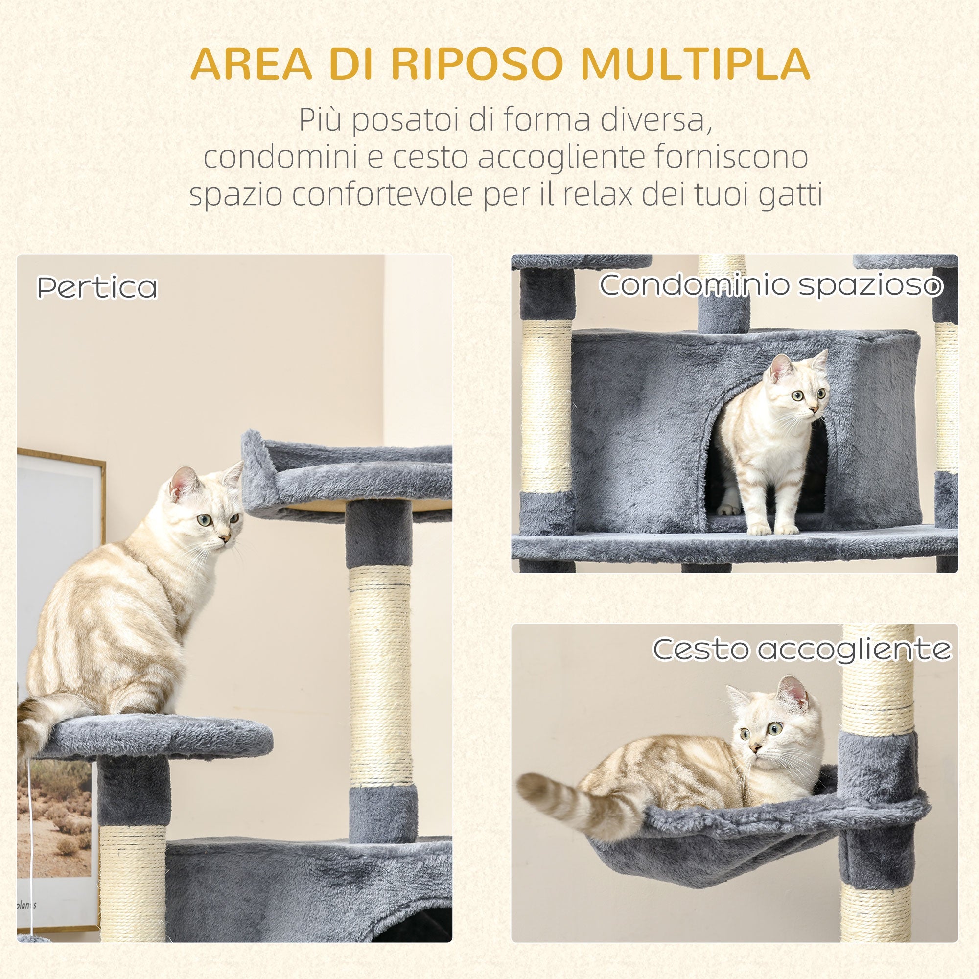 EasyComfort Albero Tiragraffi per Gatti Alto - Krabpaal 60x60x200 cm