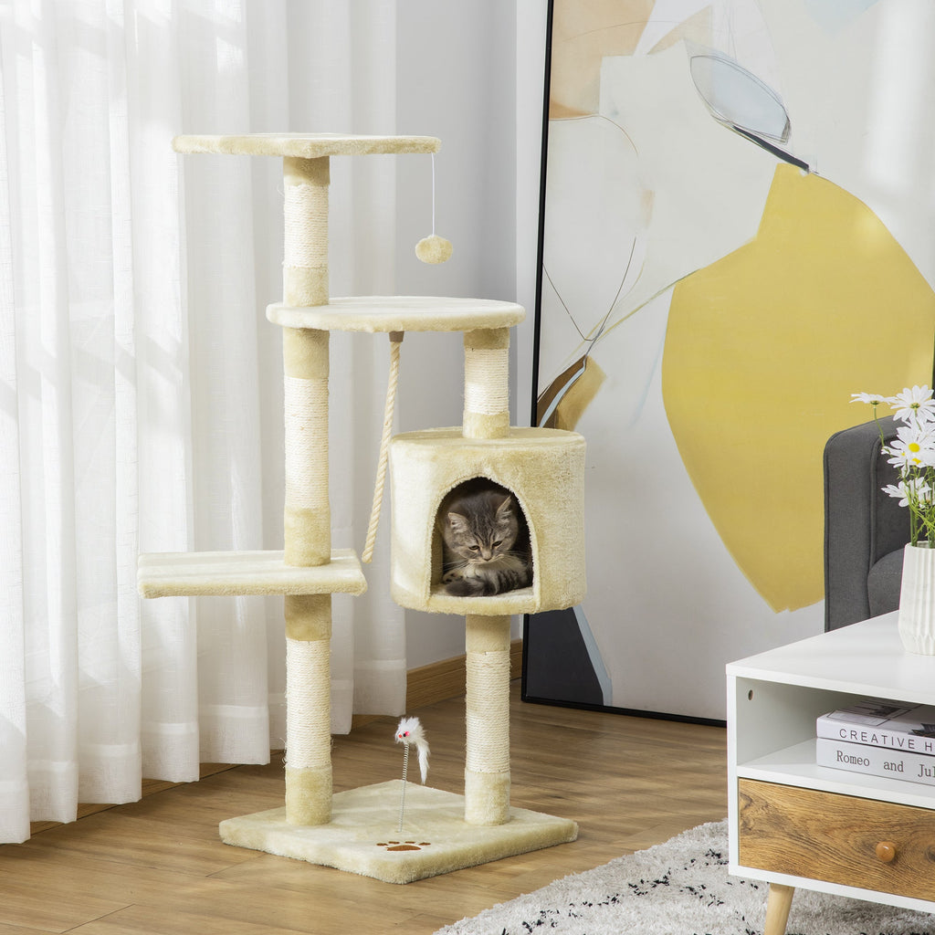 EASYCOMFORT krabpaal met hut, bal en sisaltouw 75x40x112 cm, beige