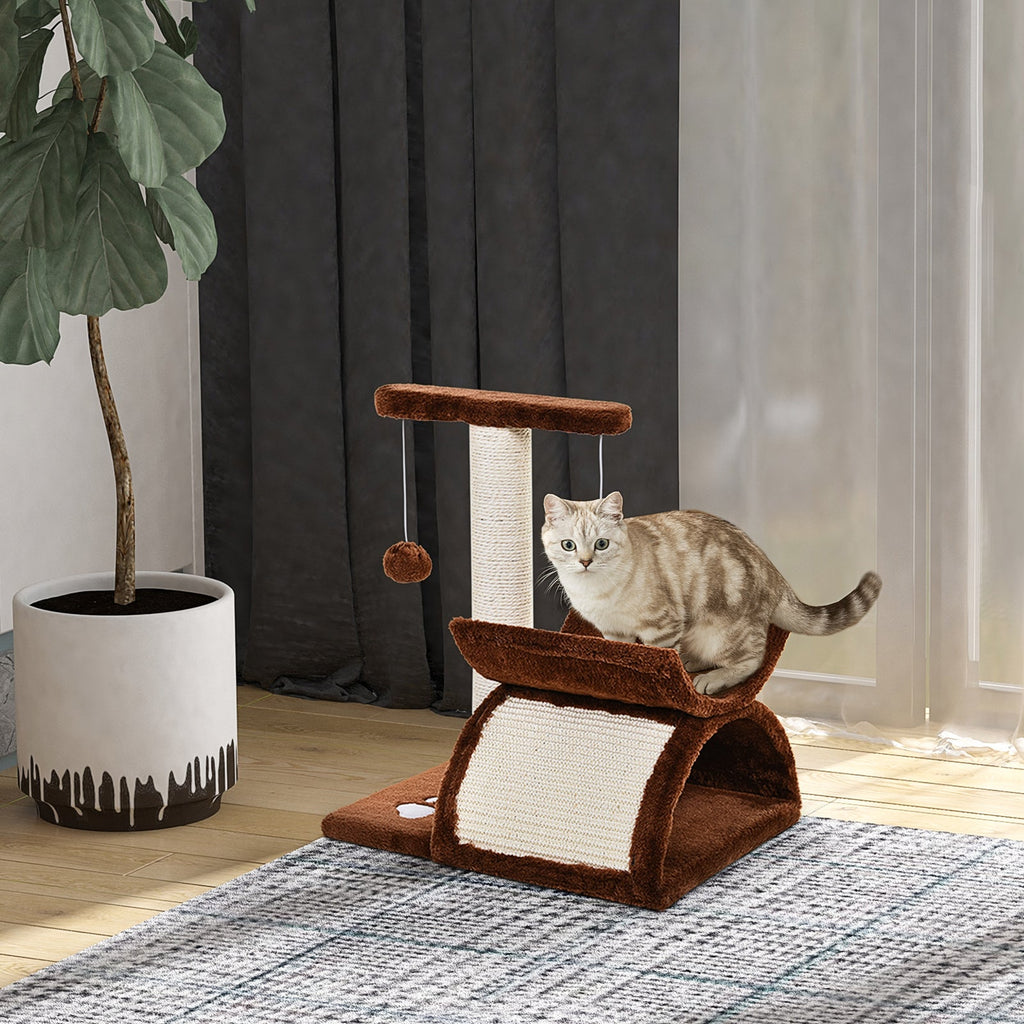 EASYCOMFORT Cat Scratching Post Tree Scratching Game Toy for Cats with Kennel 2 Hanging Balls in Natural Sisal Height 43cm
