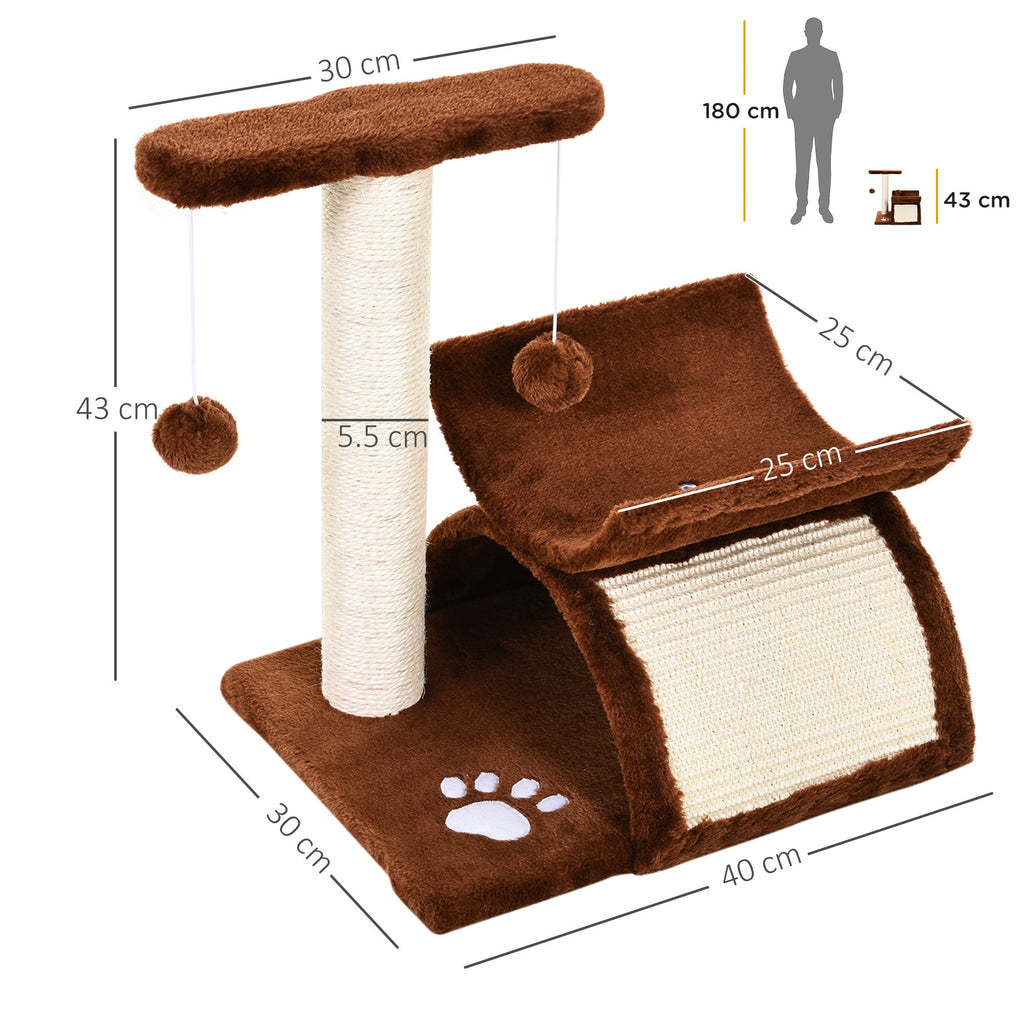 EASYCOMFORT Cat Scratching Post Tree Scratching Game Toy for Cats with Kennel 2 Hanging Balls in Natural Sisal Height 43cm