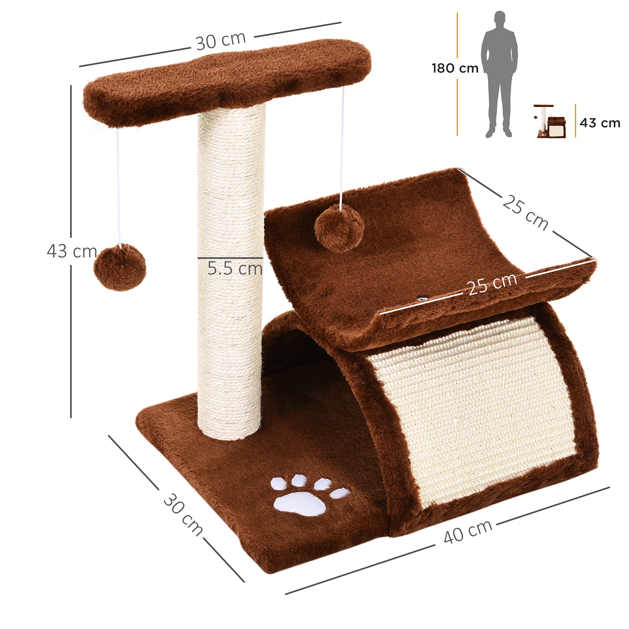EASYCOMFORT Cat Scratching Post Tree Scratching Game Toy for Cats with Kennel 2 Hanging Balls in Natural Sisal Height 43cm