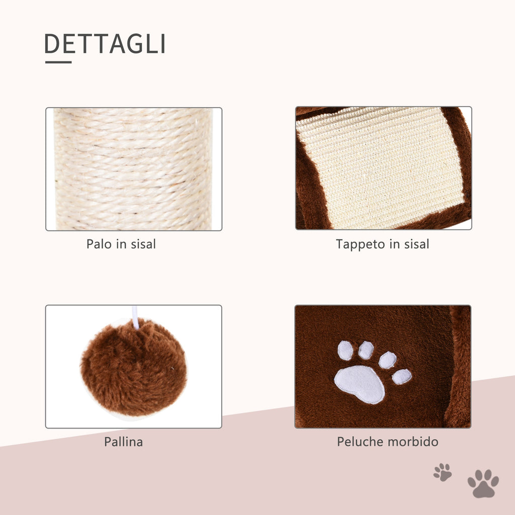 EASYCOMFORT Cat Scratching Post Tree Scratching Game Toy for Cats with Kennel 2 Hanging Balls in Natural Sisal Height 43cm