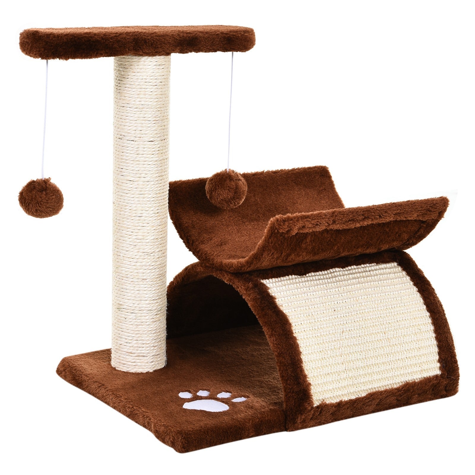 EASYCOMFORT Cat Scratching Post Tree Scratching Game Toy for Cats with Kennel 2 Hanging Balls in Natural Sisal Height 43cm