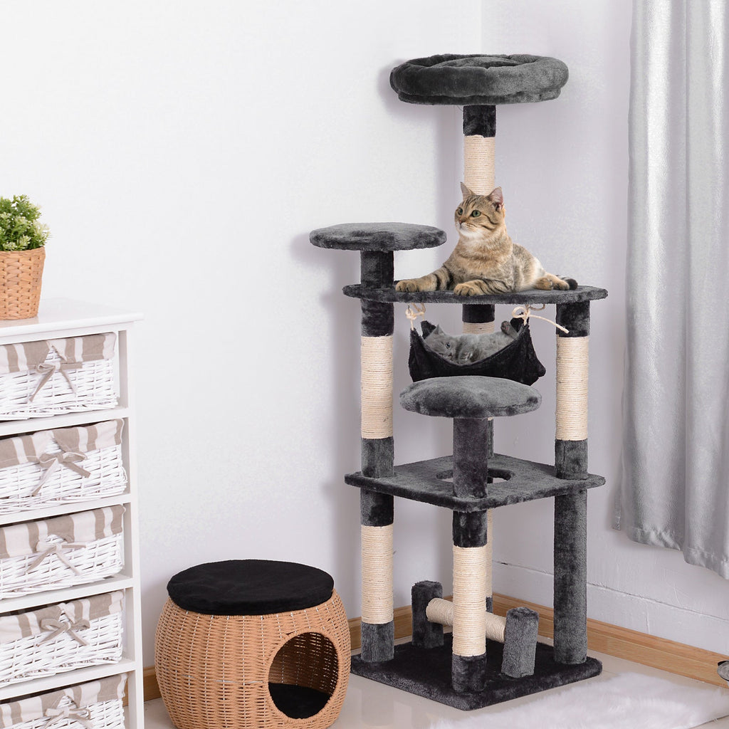 EASYCOMFORT Scratching Post for Cats with 4 Levels in Natural Gray Sisal Plush 40x40x132cm