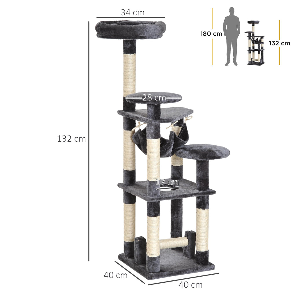 EASYCOMFORT Scratching Post for Cats with 4 Levels in Natural Gray Sisal Plush 40x40x132cm