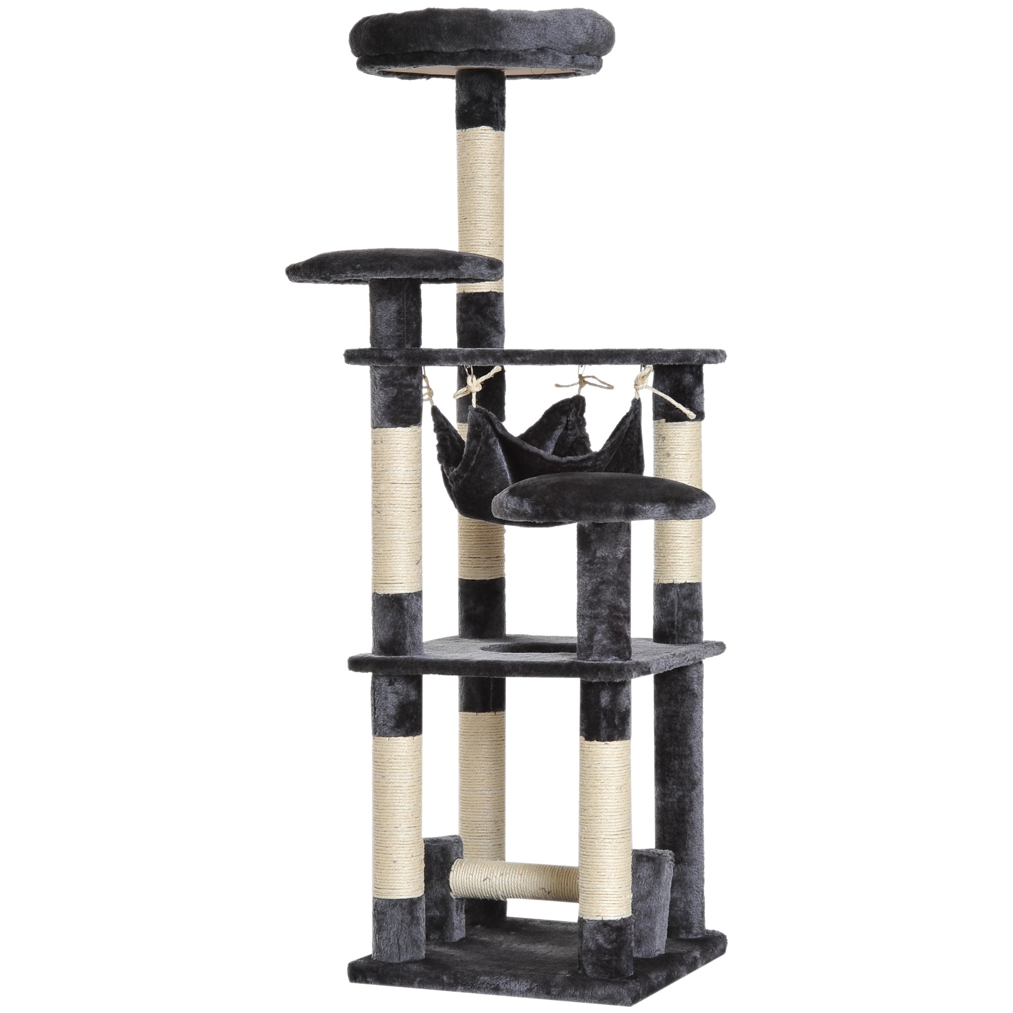 EASYCOMFORT Scratching Post for Cats with 4 Levels in Natural Gray Sisal Plush 40x40x132cm
