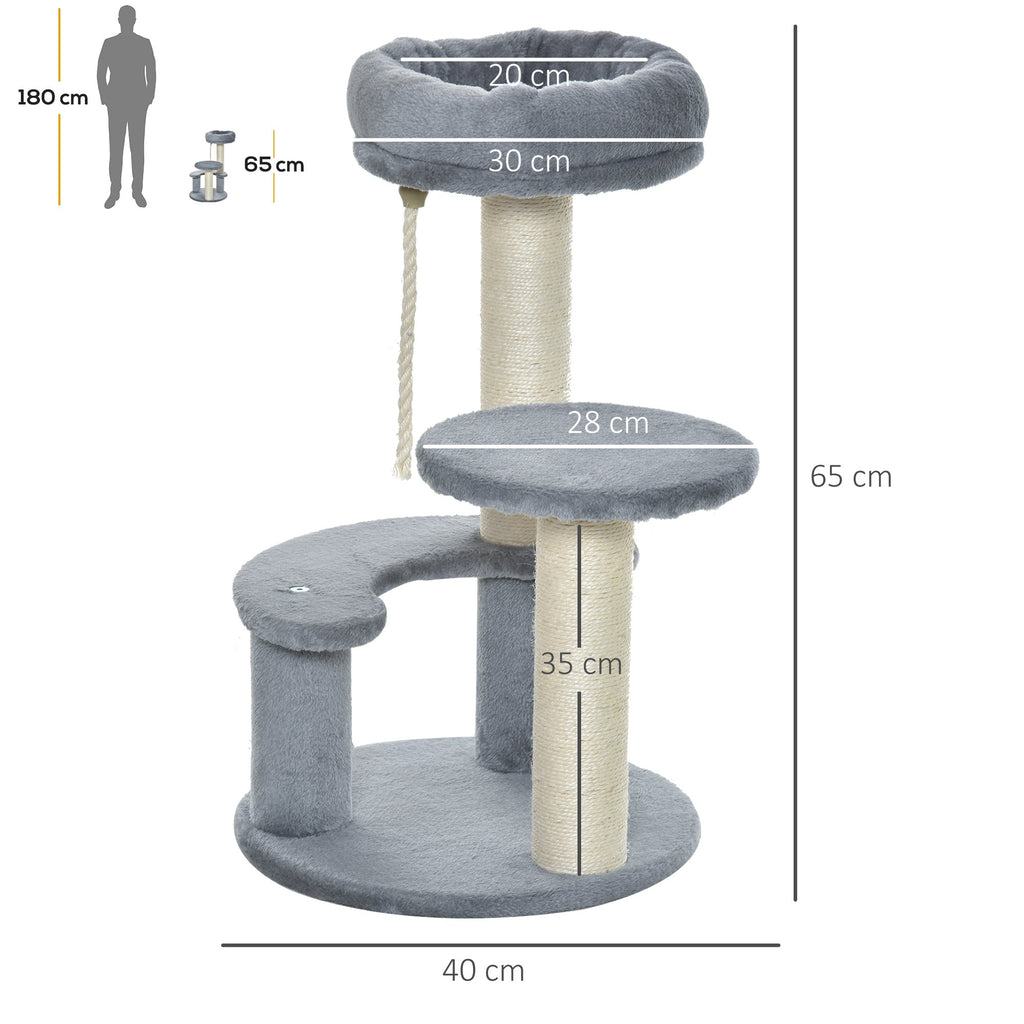 EASYCOMFORT 3-Tier Cat Tree in Natural Gray Sisal Plush Ф40x65cm