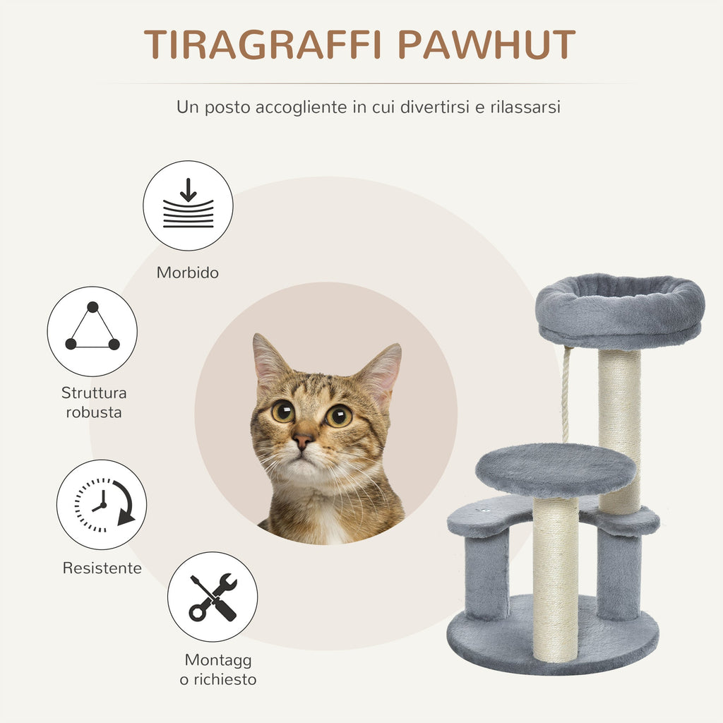 EASYCOMFORT 3-Tier Cat Tree in Natural Gray Sisal Plush Ф40x65cm